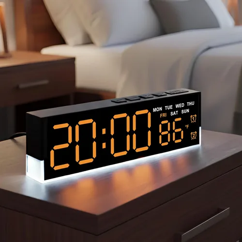 Vista 10 de JENLYSTIME Reloj despertador digital LED de 7 pulgadas con alarmas duales y luz inferior ｜ Muestra hora, fecha, día, temperatura ｜ Brillo