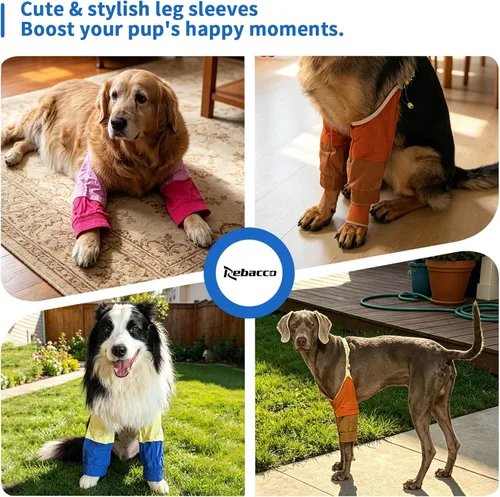 Vista 4 de Mangas protectoras impermeables para codo de perro para patas delanteras Marrón y borgoña