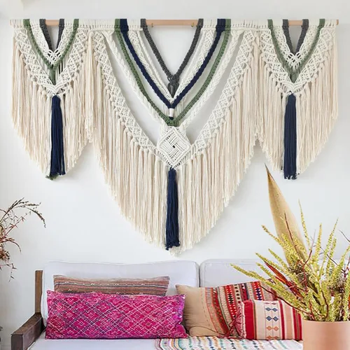 Vista 10 de Jakalin Decoración grande de macramé para colgar en la pared, paneles bohemios, hechos a mano, arte de pared para sala de estar, dormitorio