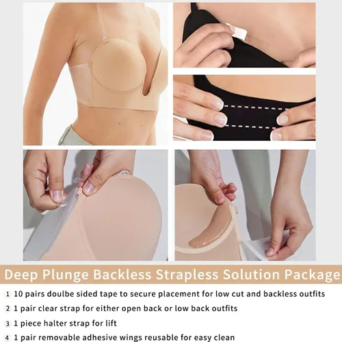 Vista 4 de MISS BODY Womens Backless Plunge Bra Strapless Sticky Push Up Adhesive Invisible Bras