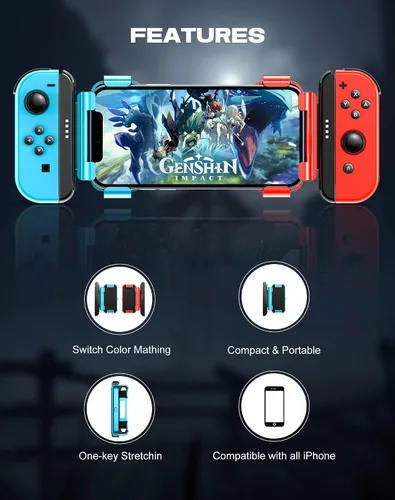 Vista 2 de Joso Soporte de agarre Switch Joy-Con con soporte para teléfono celular, compatible con todos los iPhone iOS 16.0+, fácil de instalar y estable