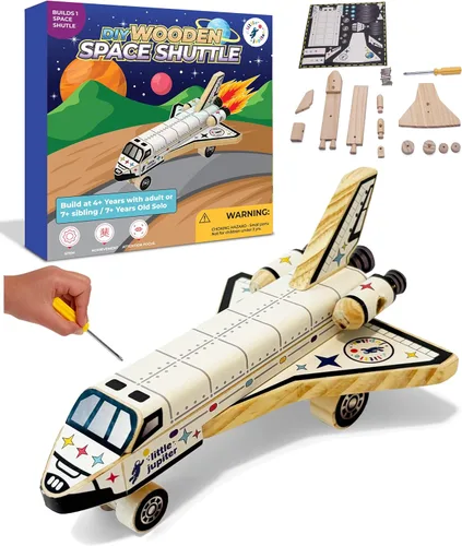Vista 7 de Little Jupiter Kits de madera de bricolaje con calcomanías, kit de construcción para niños, juguetes troncos para edades de 4 a 7 años, manualidades