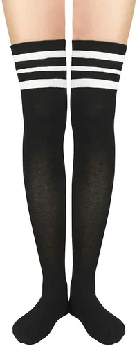 Vista 2 de Zando Calcetines altos por encima de la rodilla para mujer, calcetines altos hasta la rodilla, calcetines largos a rayas, medias altas hasta