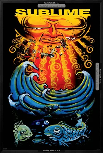 Vista 5 de AllPosters Póster de pared sublime, diseño de sol y pez sobre marco negro, 24 x 36 pulgadas