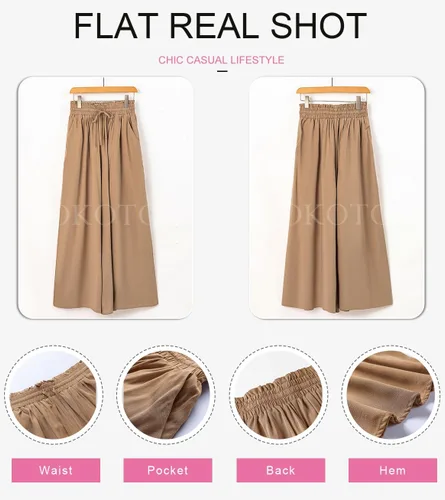 Vista 5 de Dokotoo Pantalones para mujer con cintura elástica y pierna ancha con bolsillos