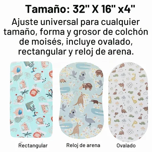 Vista 4 de Onacosht Juego de 4 sábanas para moisés para bebé, niña, niño, estampado de Animal