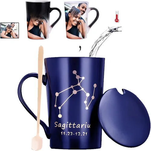 Vista 8 de Taza mágica de café con foto que cambia de color personalizada, 14 onzas, diseño de constelación personalizada, taza sensible al calor caliente