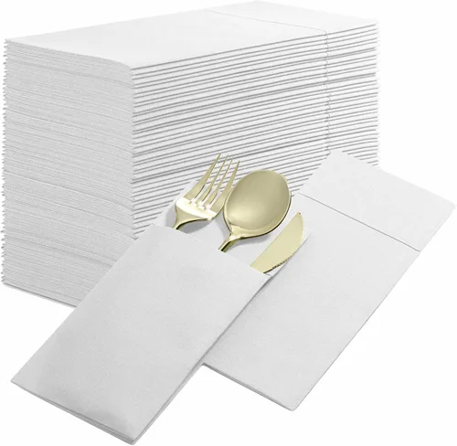 Vista 16 de Paquete de 50 servilletas desechables de lino con bolsillo integrado para cubiertos, color rojo brillante, como servilletas de papel para Navidad