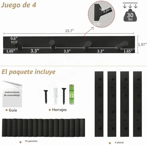Vista 7 de Forbena Perchero Negro de Montaje en Pared Paquete de 4, Ganchos Rústicos de Granja para Pared, Perchero Vertical Colgante para Sombreros