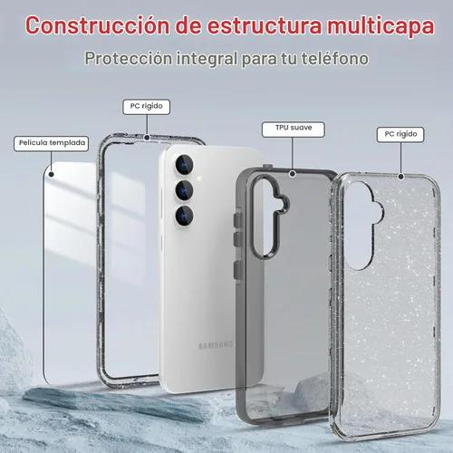 Vista 3 de Funda para Samsung Galaxy S23 FE, funda transparente con purpurina S23 Fe, funda protectora a prueba de golpes, diseñada para Samsung Galaxy S23 FE