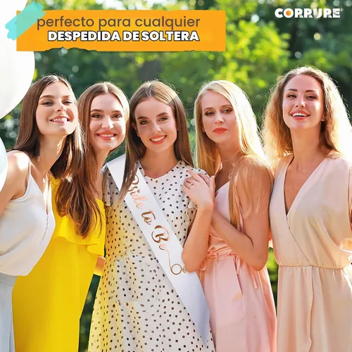 Vista 8 de CORRURE Banda para despedida de soltera "Bride to Be", banda de satén blanco con letras de lámina de oro rosa, accesorios de decoración de despedida