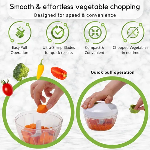 Vista 7 de Picador Brieftons Quickpull. Picador de alimentos: poderoso cortavegetales/picadora/licuadora manual para trocear frutas, verduras, frutos secos