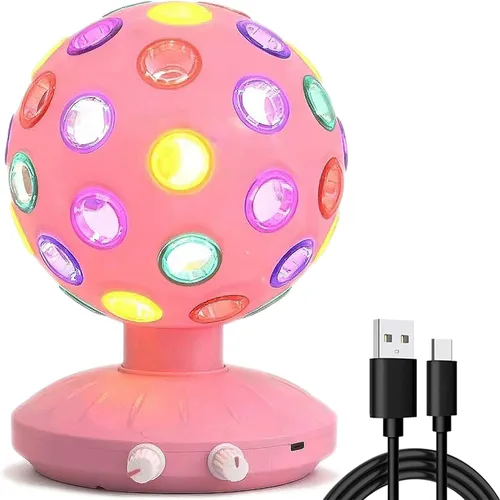 Vista 8 de Proyector de luz nocturna LED de bola de discoteca giratoria de 360°, lámpara ajustable de brillo para fiestas, iluminación, Halloween, Navidad