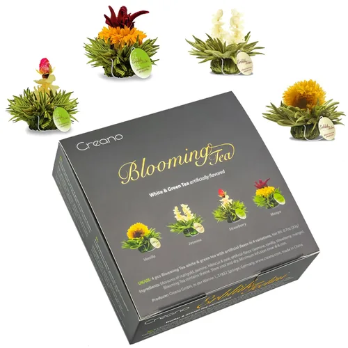 Vista 8 de Creano Flores de Té en Taza - Té Floreciente - 8 Tés Florecientes en 4 Variedades Diferentes - Té Verde