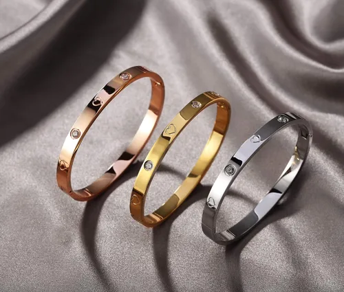 Vista 14 de Regalo de Navidad MVCOLEDY Jewelry - Pulsera chapada en oro o blanco con piedra de corazón de acero inoxidable con cristal para mujer
