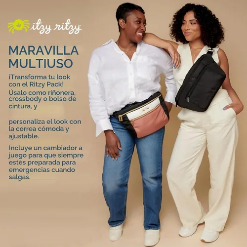 Vista 7 de Itzy Ritzy Riñonera para pañales, bolsa cruzada con cambiador (negro)