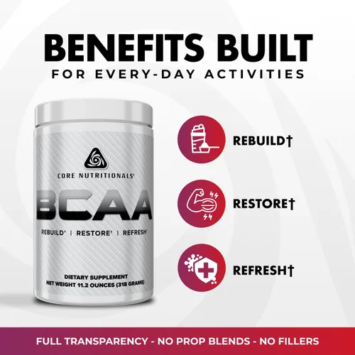 Vista 3 de Core Nutritionals BCAA, aumenta la síntesis de proteínas del músculo esquelético, 0.18 oz, 60 porciones