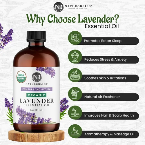 Vista 2 de NaturoBliss Aceite Esencial de Lavanda Orgánica, 100% Puro Grado Terapéutico, Calidad Premium, 1 fl. Oz / 30 ml - Perfecto para Aromaterapia