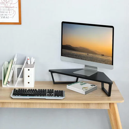 Vista 2 de TEAMIX Soporte de monitor triangular de 26 pulgadas, estante de esquina de escritorio con patas de metal, soporte de computadora de madera
