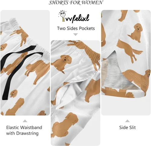 Vista 4 de vvfelixl Pantalones cortos de dormir para mujeres, cachorros, pantalones cortos de pijama con bolsillos, pantalones de dormir S-XXL