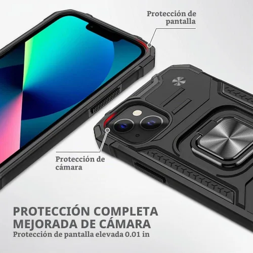 Vista 4 de Funda para iPhone 13 con protector de pantalla HD, soporte giratorio de grado militar de 360° (resistente) a prueba de golpes para iPhone 13/14
