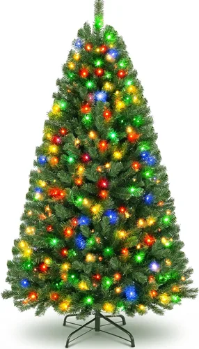 Vista 9 de Árbol de Navidad artificial preiluminado con control remoto, 6 pies Luces verdes y de cambio
