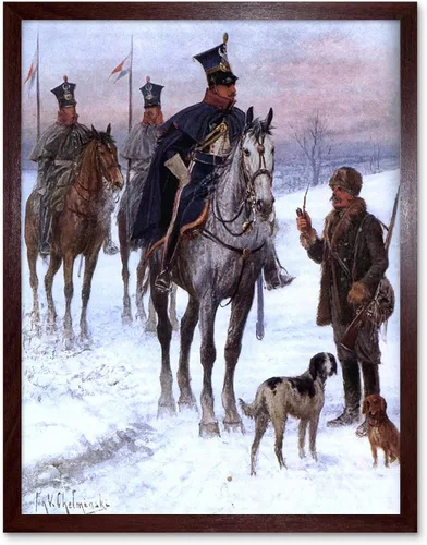 Vista 10 de Wee Blue Coo Póster enmarcado de pintura de Jan Chelminski, caballería, guerra napoleónica, Polonia, póster enmarcado para decoración de pared, 12 x