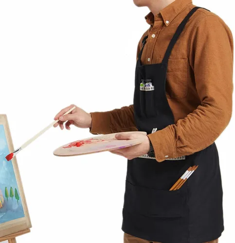 Vista 5 de FreeNFond Delantal de artista ajustable con bolsillos para mujeres y hombres, delantales de pintura en lienzo para artes, jardinería, utilidad