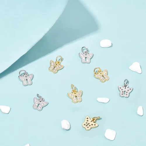 Vista 3 de PandaHall - Colgantes de mariposa chapados en oro de 18 quilates, 20 piezas de circonita cúbica, dijes de animales, dijes de diamantes de imitación