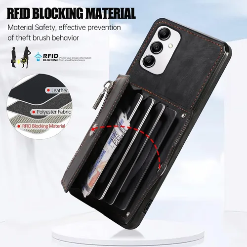 Vista 3 de Funda para teléfono Samsung Galaxy A14/M14 5G con protector de pantalla de vidrio templado y correa cruzada para la muñeca, cordón para el hombro