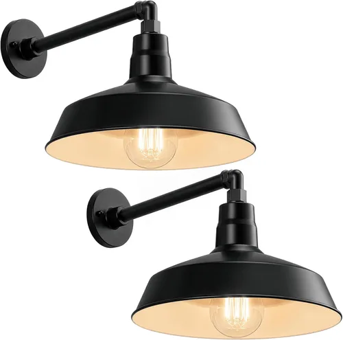 Vista 23 de 14 pulgadas. RLM Warehouse - Pantalla con brazo de cuello de cisne y bombilla Led A19 5000K de 9W Negro satinado (paquete de 1)