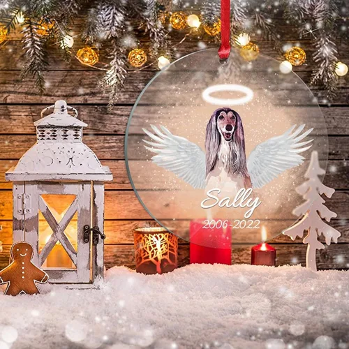 Vista 3 de Adorno colgante de Navidad para perro de ángel conmemorativo personalizado, perro afgano con alas para perro en el cielo, regalos de recuerdo