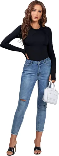 Vista 6 de LYANER Body básico de manga larga con cuello redondo y elástico para mujer