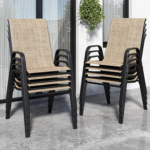 Vista 14 de Sillas de patio, sillas de comedor apilables para todo tipo de clima, tela de textileno y marco de metal, juego de sillas para exteriores para patio