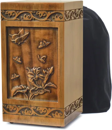 Vista 8 de Urna grabada de madera hecha a mano para cenizas humanas, 250 libras, para adultos, macho, hembra, bolsa de satén, caja de urnas de cremación