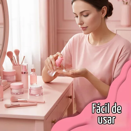 Vista 2 de Botella de bomba de loción de plástico transparente recargable portátil de 0.3 fl oz 0.34 oz con cabezal de bomba de prensa rosa, maquillaje