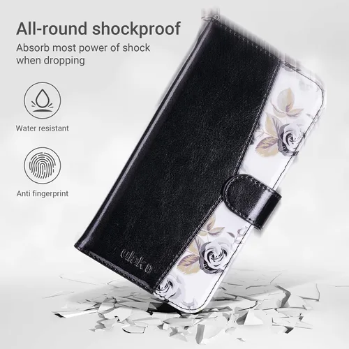 Vista 5 de ULAK - Funda tipo cartera para iPhone 8 Plus/iPhone 7 Plus, color negro Funda de piel sintética prémium con tarjetero [bloqueo RFID], función