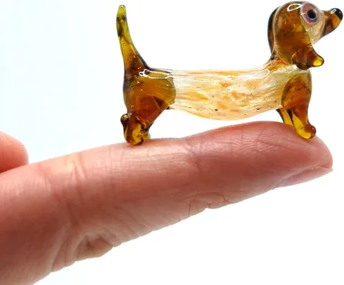 Vista 9 de Dachshund Micro Tiny Figurines Hand Blown Glass Art Animals Collectible Dog-Lover Gift Home Décor (Black Purple)