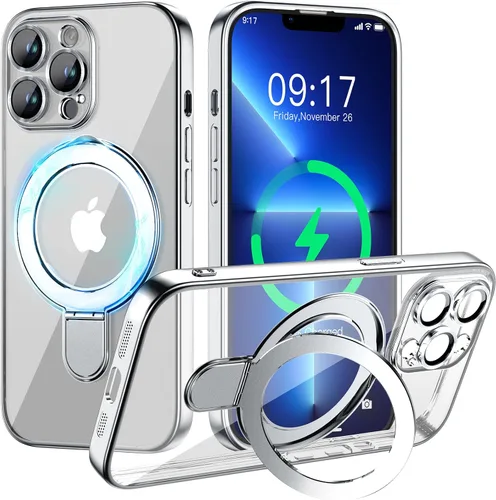 Vista 75 de Funda magnética para iPhone 14 Pro con soporte invisible [compatible con MagSafe] [protector completo de lente de cámara]