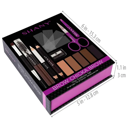 Vista 3 de SHANY Juego de cejas de chicka para cejas, kit de maquillaje de cejas de 17 piezas con polvo para cejas, gel para cejas, lápices de doble extremo