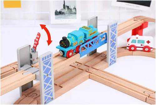 Vista 4 de Juego de accesorios de tren de madera, estación de policía para vías de tren de madera, compatible con todos los ferrocarriles de madera