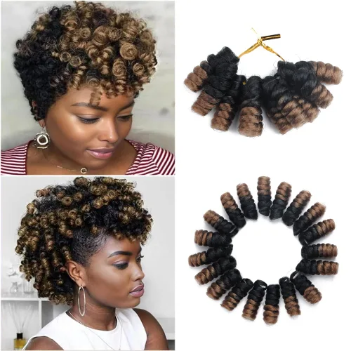 Vista 28 de Saniay - 3 paquetes de trenzas de ganchillo cortas trenzadas de ganchillo con espiral, rizos con espiral jamaicana, 20 mechones por paquete