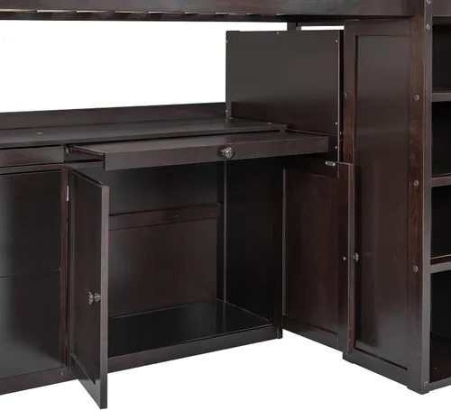 Vista 8 de RUNNA Cama tipo loft moderna de madera con armario y escritorio Cama loft espresso+Gabinete +Escritorio