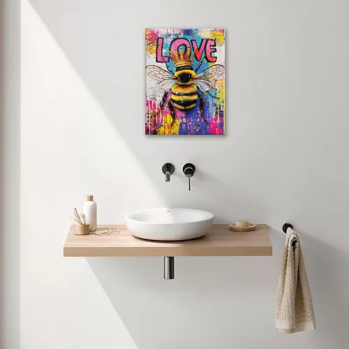 Vista 8 de Kylora Banksy - Arte de pared, imágenes de abeja, pintura de graffiti, impresiones en lienzo de amor, obras de arte enmarcadas para baño