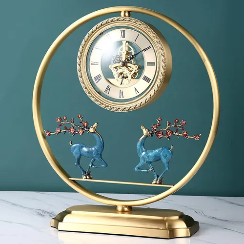Vista 6 de TOMYEUS Reloj de mesa vintage, reloj de mesa de estilo chino, luz de lujo para sala de estar, reloj de péndulo, relojes de escritorio para hogar, TV