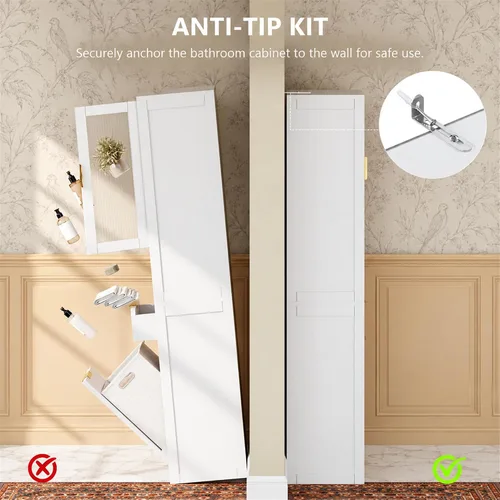 Vista 14 de Feonase Gabinete de almacenamiento de baño de 67 pulgadas de alto para Blanco perla