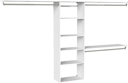 Vista 8 de ClosetMaid El kit de armario colgante SuiteSymphony incluye (1) torre, (3) barras de armario, (4) estantes, (3) estantes superiores con soportes