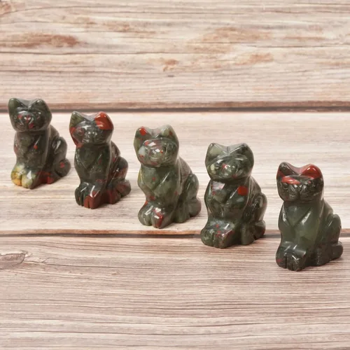 Vista 4 de Justinstones Estatua de gato guardián de piedra de sangre africana, decoración del hogar, reiki chakras curativos, cristal de escritorio, decoración