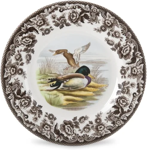 Vista 32 de Spode Woodland Bass Plato de Ensalada - 8" Loza Fina, Hecho en Inglaterra, Diseño de Pez de Caza con Borde de Flores Británicas para Ensaladas
