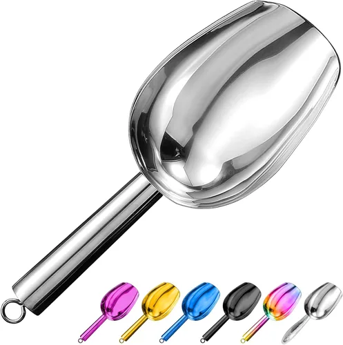 Vista 8 de Cuchara de hielo de metal de 3 onzas, pequeña cuchara de hielo de acero inoxidable para máquina de hielo, cubeta de hielo, cocina, congelador, bar